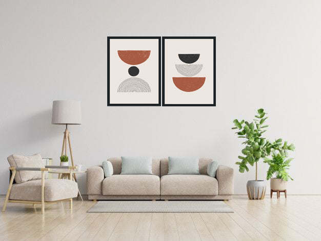 CRESCENT SHAPED FIGURATIVE ABSTRACT FRAMES WITH GLASS-SET OF 2