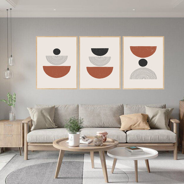 CONGOLMERATE RINGLET ABSTRACT ART FRAMES WITH GLASS -SET OF 3