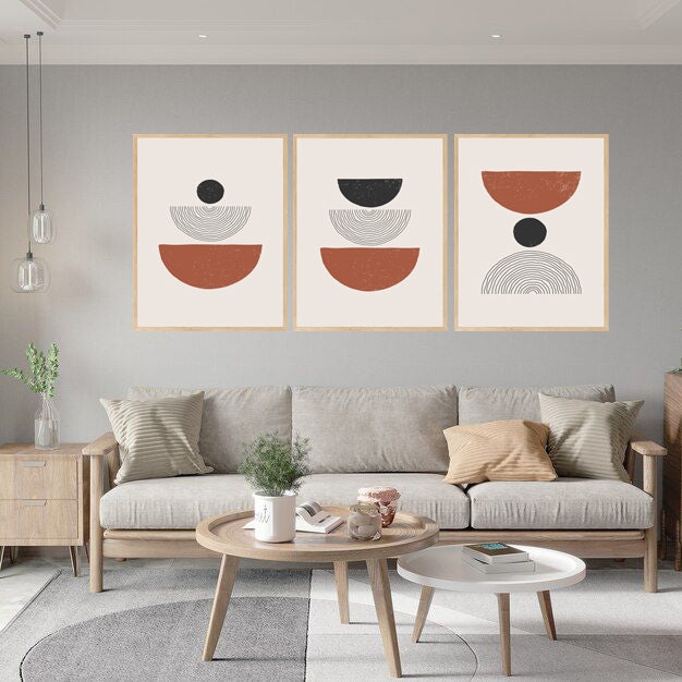 CONGOLMERATE RINGLET ABSTRACT ART FRAMES WITH GLASS -SET OF 3