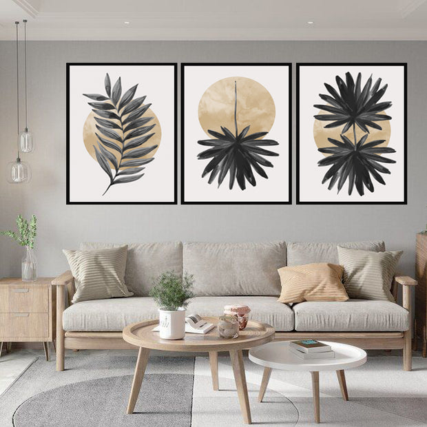 STYLIZED FERN LEAVES PETALS FRAMES WITH GLASS- SET OF 3