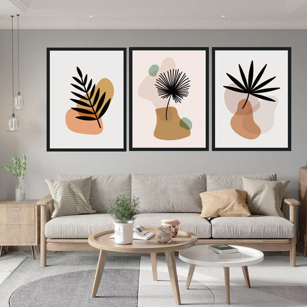 BOTANICAL MINIMALISTIC LEAVES PICTURE FRAMES WITH GLASS- SET OF 3 (1)