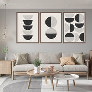 GRADIENT HALF BLACK CIRCLE ABSTRACT DECOR FRAMES WITH GLASS- SET OF 3
