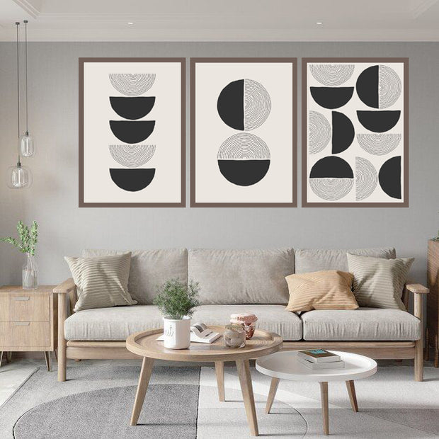 GRADIENT HALF BLACK CIRCLE ABSTRACT DECOR FRAMES WITH GLASS- SET OF 3