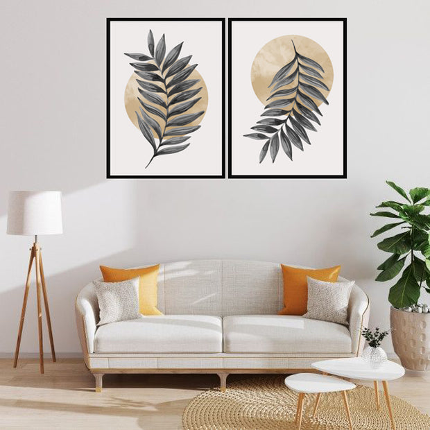SIMPLE MONTESERRA LEAF ART FRAMES WITH GLASS- SET OF 2