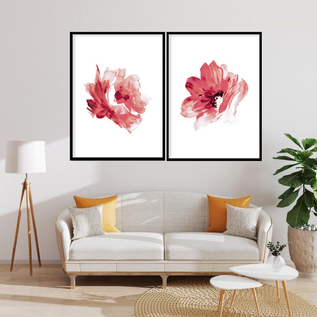 RED ROSE FLOWERS BOTANICAL PICTURE FRAMES WITH GLASS- SET OF 2 (1) By Alexander A. Parks