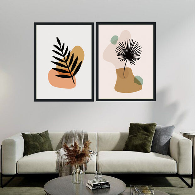 BOTANICAL MINIMALISTIC LEAVES PICTURE FRAMES WITH GLASS- SET OF 2 (1)