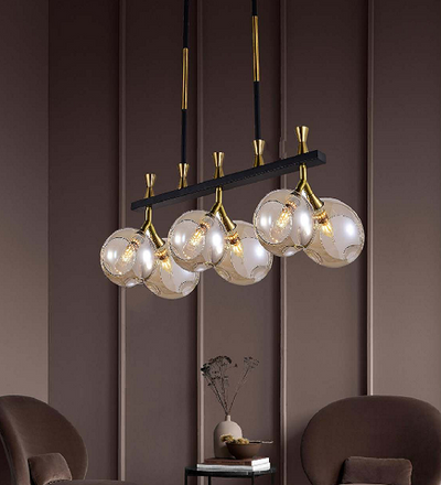 CONCRETENESS CHECK AMBER GLASS BRASS CHANDELIER