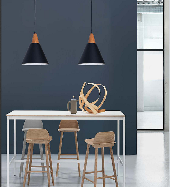 FOXY BLACK AND WOODEN PENDENT HANGING LIGHTS