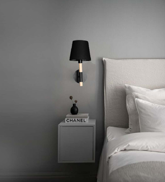 SLEAKY TEAKWOOD TRAPEZE WALL LIGHT IN FABRIC SHADE