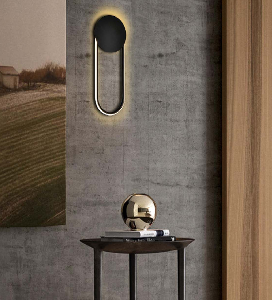ACRYLIC MATTE BLACK WALL LAMP WITH GOLDEN HANDLE