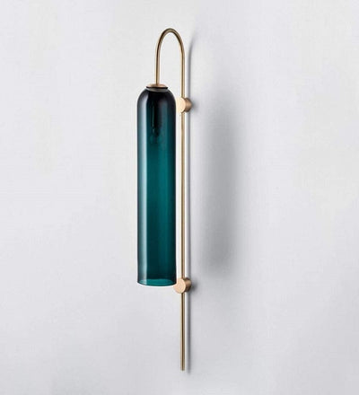 ELEGANT COLUMNAR OCEAN BLUE DESIGNER WALL LAMP IN ANTIQUE BRASS FINISH
