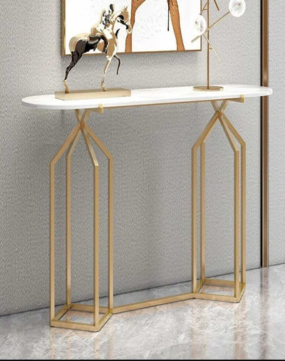 DAINTY WHITE CONSOLE TABLE WITH A STEEL BASE