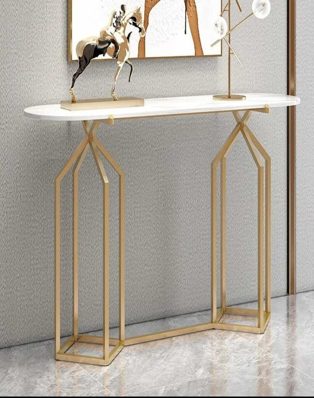 DAINTY WHITE CONSOLE TABLE WITH A STEEL BASE