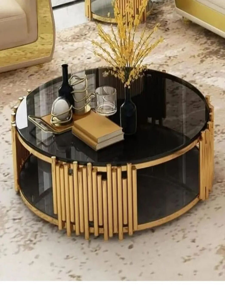 ELLIPTICAL GLASS ANODIZE CENTER TABLE