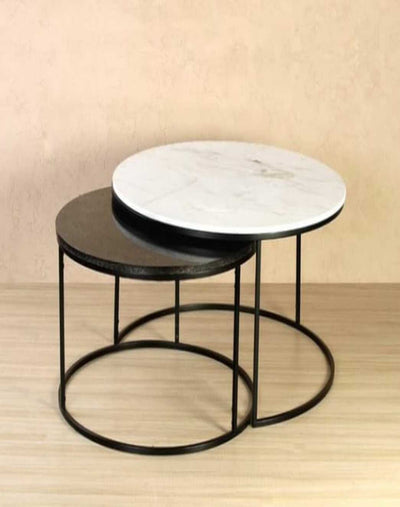 ROCKLIKE TINNY ORE BLACK & WHITE  MARBLE COFFEE TABLE