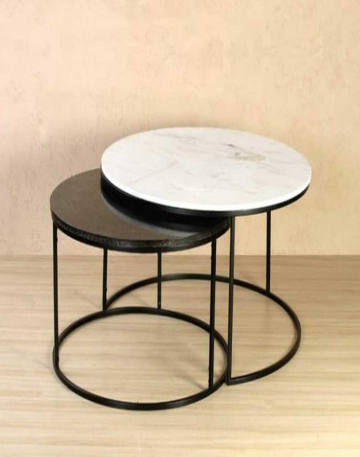 ROCKLIKE TINNY ORE BLACK & WHITE  MARBLE COFFEE TABLE