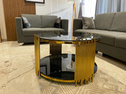 ELLIPTICAL GLASS ANODIZE CENTER TABLE