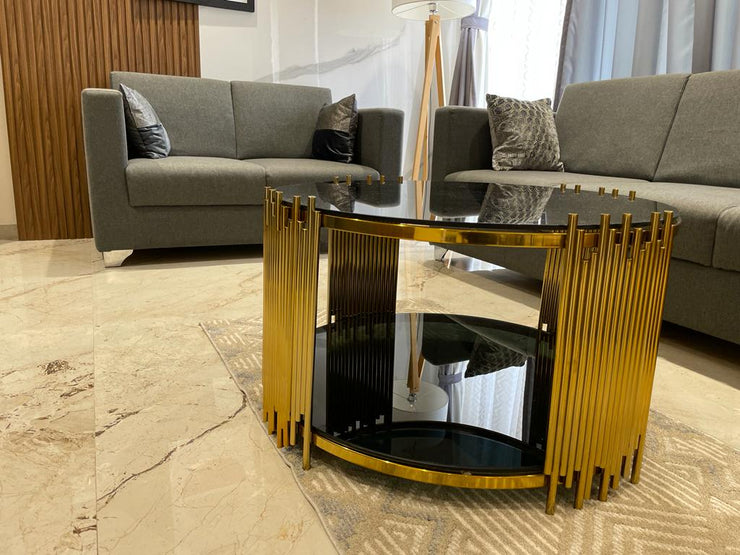 ELLIPTICAL GLASS ANODIZE CENTER TABLE