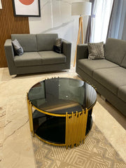 ELLIPTICAL GLASS ANODIZE CENTER TABLE