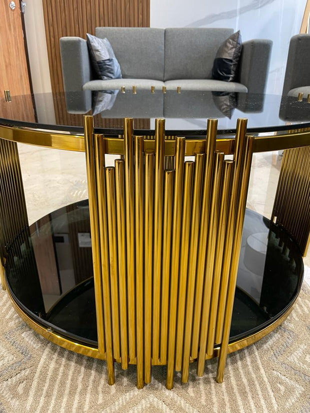 ELLIPTICAL GLASS ANODIZE CENTER TABLE