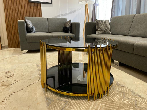 ELLIPTICAL GLASS ANODIZE CENTER TABLE