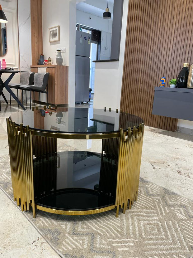 ELLIPTICAL GLASS ANODIZE CENTER TABLE