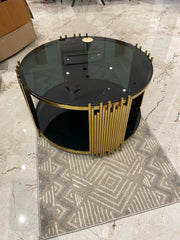 ELLIPTICAL GLASS ANODIZE CENTER TABLE