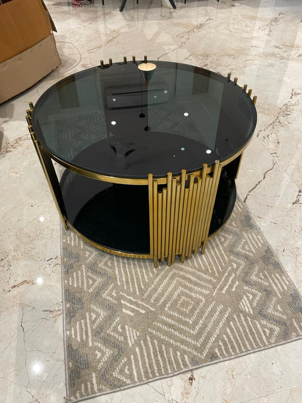 ELLIPTICAL GLASS ANODIZE CENTER TABLE