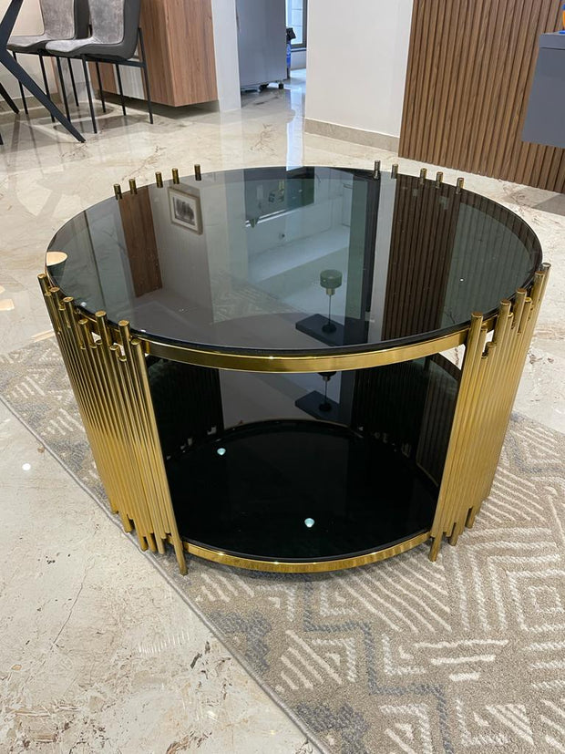 ELLIPTICAL GLASS ANODIZE CENTER TABLE