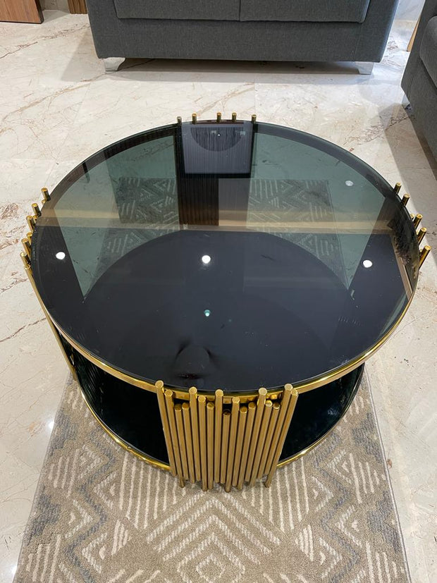 ELLIPTICAL GLASS ANODIZE CENTER TABLE