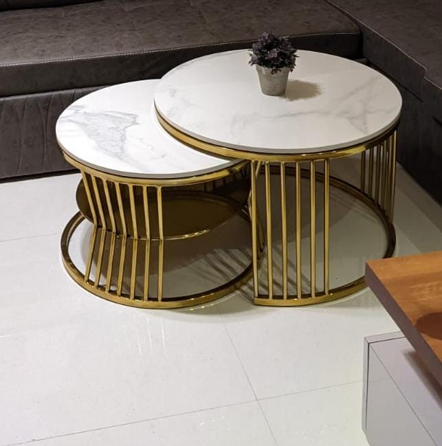SET OF TWO ELEGANT ROUND SHAPE MARBLE CENTER TABLES