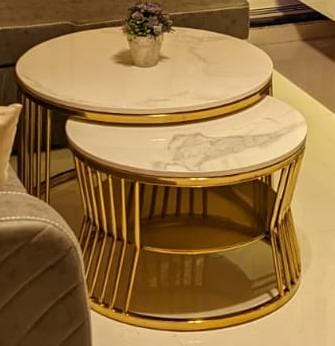 SET OF TWO ELEGANT ROUND SHAPE MARBLE CENTER TABLES