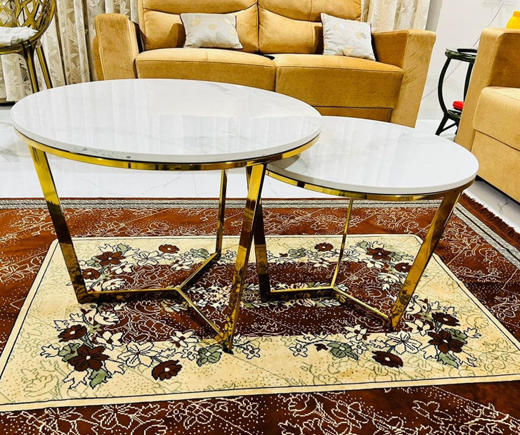 WHITE MARBLE TOP NESTING COFFEE TABLE (SET OF 2)