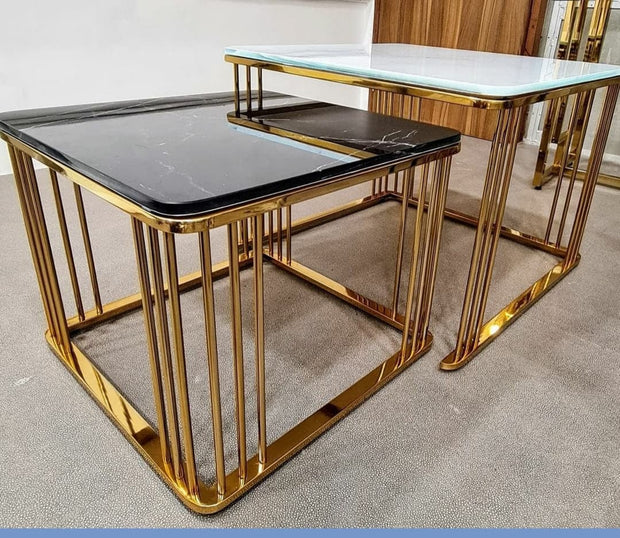 2 COLOR MARBLE TOP SIDE COFFEE TABLES
