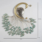 ANTIQUE PEACOCK METAL WALL DECOR WITH GOLDEN FINISH