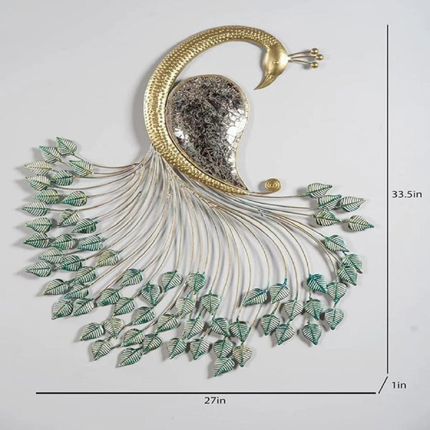 ANTIQUE PEACOCK METAL WALL DECOR WITH GOLDEN FINISH