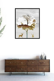 GOLDEN LEAVES METALLIC TREE ART FRAME WITH GLASS-SINGLE