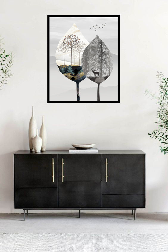 CLASSIC NATURAL LANDSCAPE SCENICAL TREE ART FRAME WITH GLASS-SINGLE