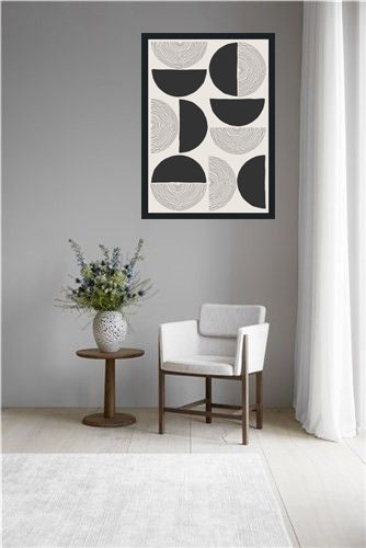BEIGE CIRCULAR MID CENTURY MODERN ART FRAME WITH GLASS-SINGLE