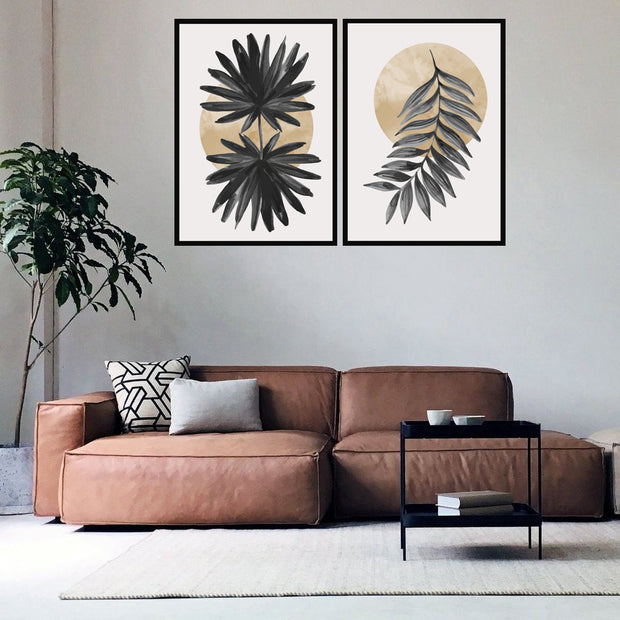 PALM LEAVES WALL ART FRAMES WITH GLASS- SET OF 2