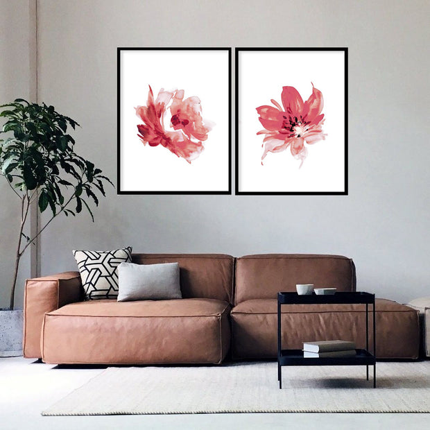RED ROSE FLOWERS BOTANICAL PICTURE FRAMES WITH GLASS- SET OF 2 (2) By Alexander A. Parks