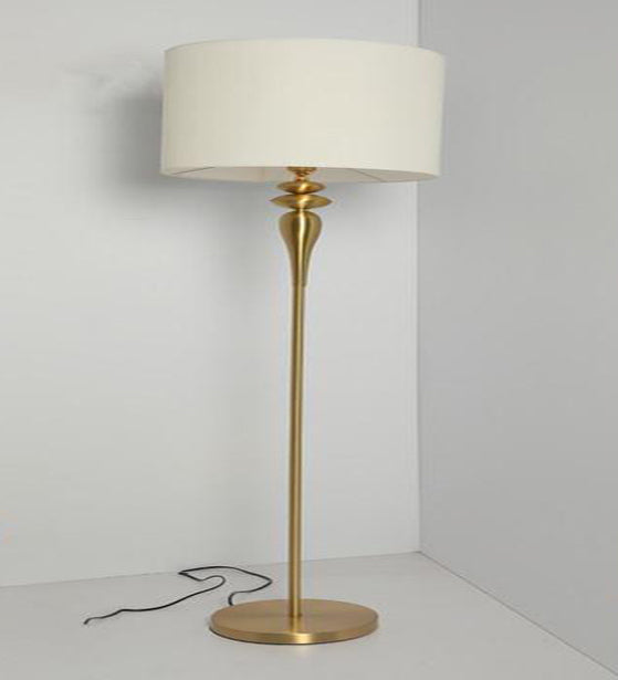 DAPPER ANTIQUE BRASS FLOOR LAMP IN WHITE
