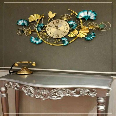 GOLDEN FINISH WALL CLOCK WITH METAL DECOR