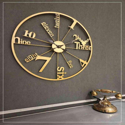 ROMAN BEAUTIFUL METALLIC ROUND WALL CLOCK WITH GOLD FINISH