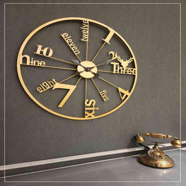 ROMAN BEAUTIFUL METALLIC ROUND WALL CLOCK WITH GOLD FINISH
