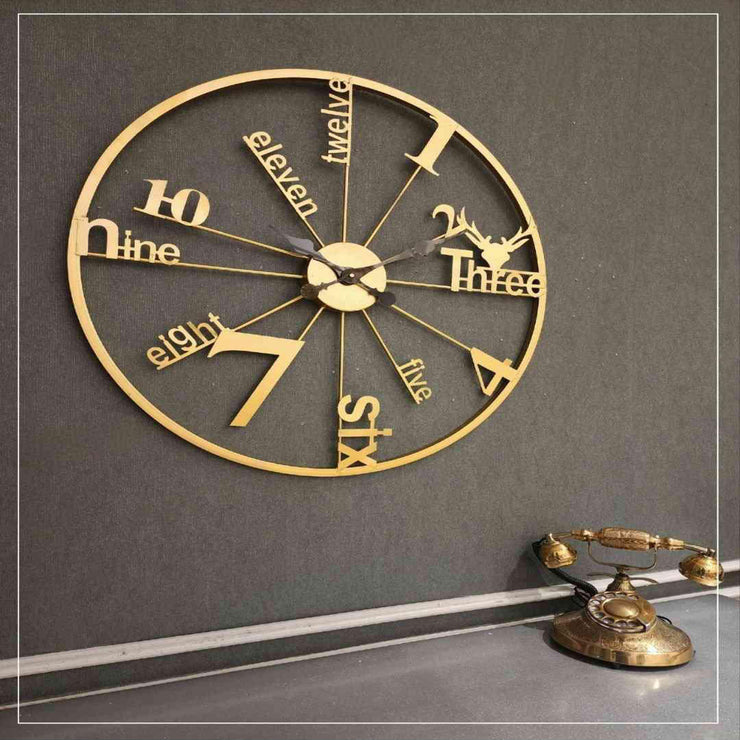 ROMAN BEAUTIFUL METALLIC ROUND WALL CLOCK WITH GOLD FINISH