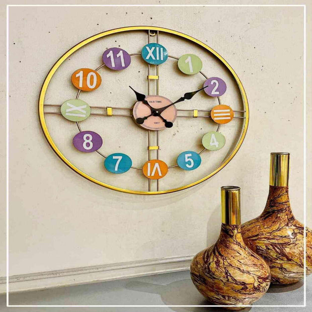 ROMAN BEAUTIFUL METALLIC MULTICOLOURED ROUND WALL CLOCK
