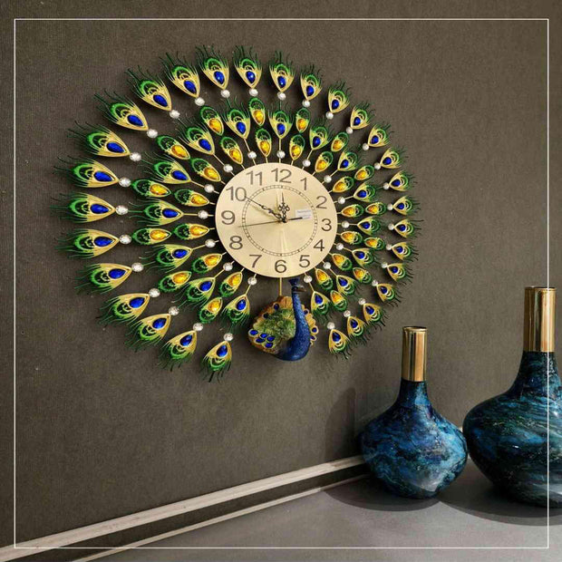 PEACOCK SHAPED ANTIQUE METAL WALL CLOCK-2