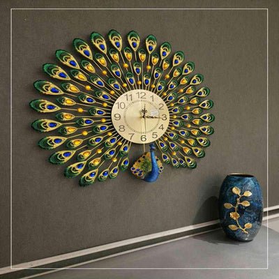 PEACOCK SHAPED ANTIQUE METAL WALL CLOCK-3