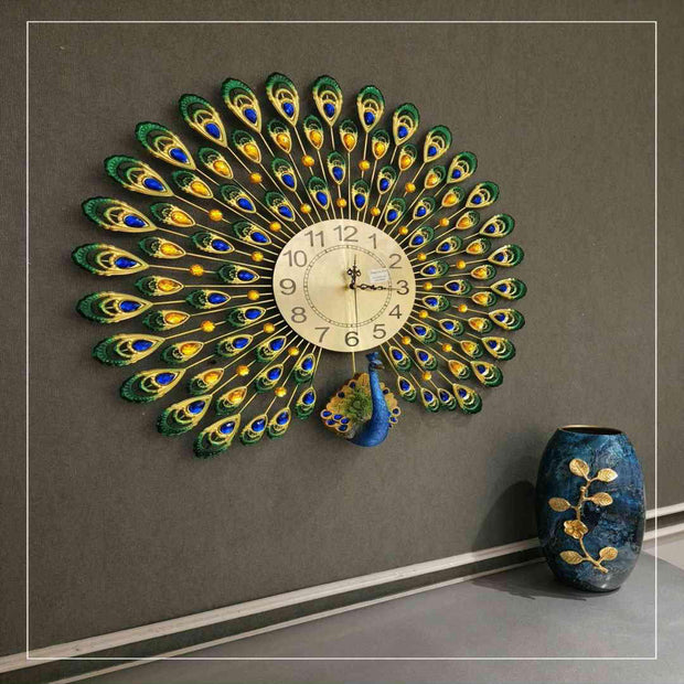 PEACOCK SHAPED ANTIQUE METAL WALL CLOCK-3